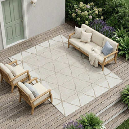 9' X 12' Ivory And Taupe Geometric Washable Indoor Outdoor Area Rug HomeRoots