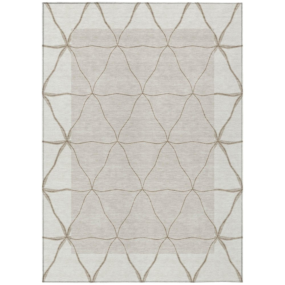 9' X 12' Ivory And Taupe Geometric Washable Indoor Outdoor Area Rug — view 1