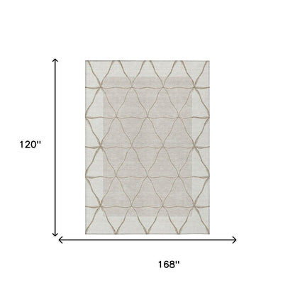 10' X 14' Ivory And Taupe Geometric Washable Indoor Outdoor Area Rug HomeRoots