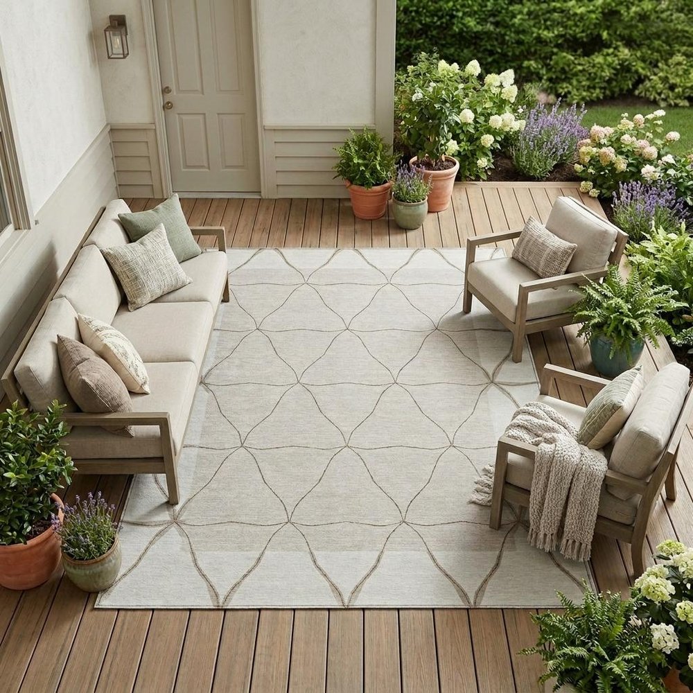 10' X 14' Ivory And Taupe Geometric Washable Indoor Outdoor Area Rug HomeRoots