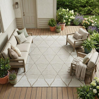 10' X 14' Ivory And Taupe Geometric Washable Indoor Outdoor Area Rug HomeRoots