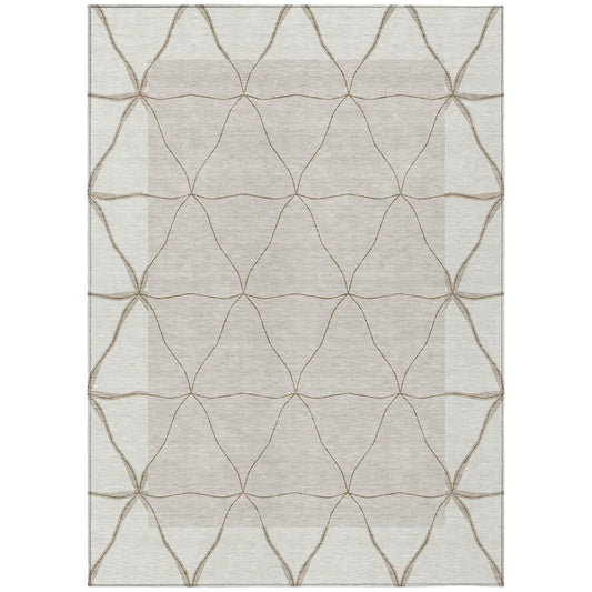 10' X 14' Ivory And Taupe Geometric Washable Indoor Outdoor Area Rug