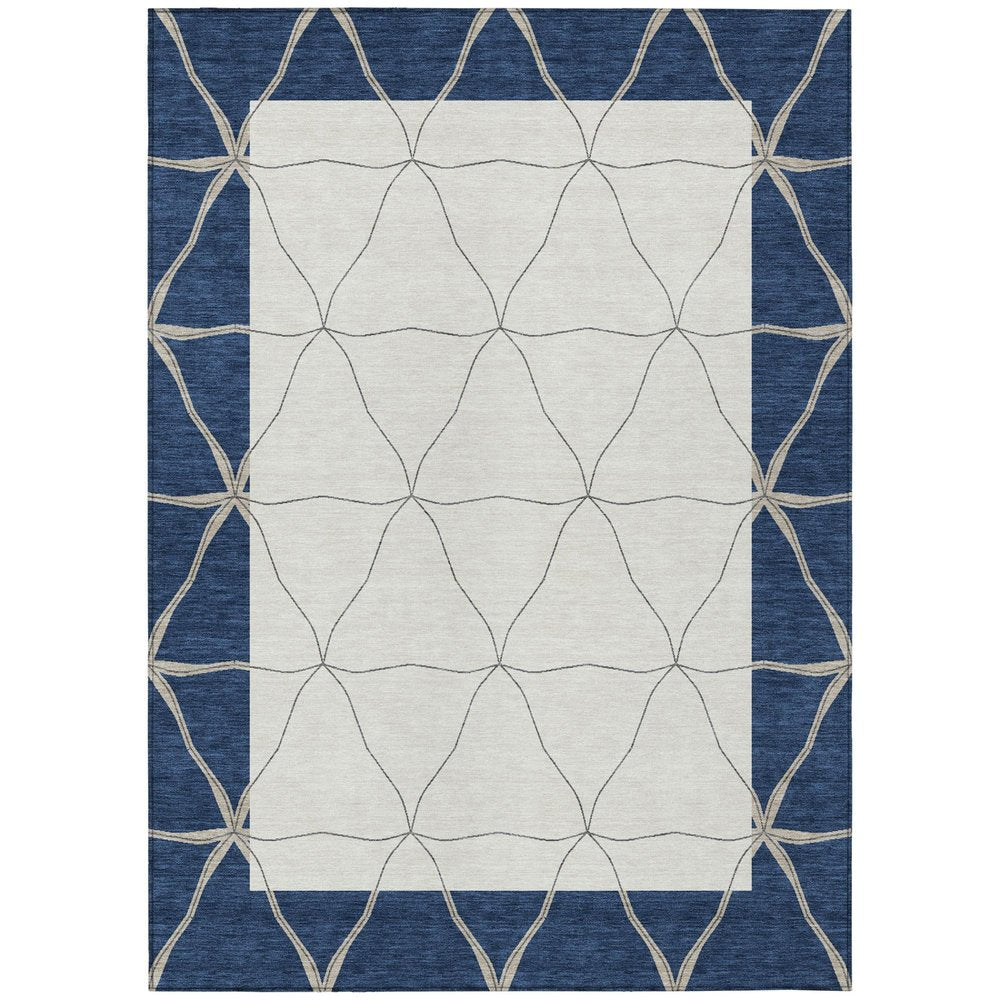 3' X 5' Navy Blue And Blue Geometric Washable Indoor Outdoor Area Rug HomeRoots
