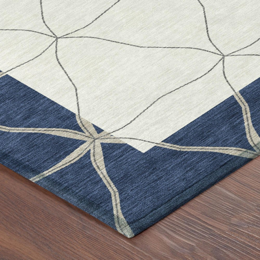 3' X 5' Navy Blue And Blue Geometric Washable Indoor Outdoor Area Rug — view 2
