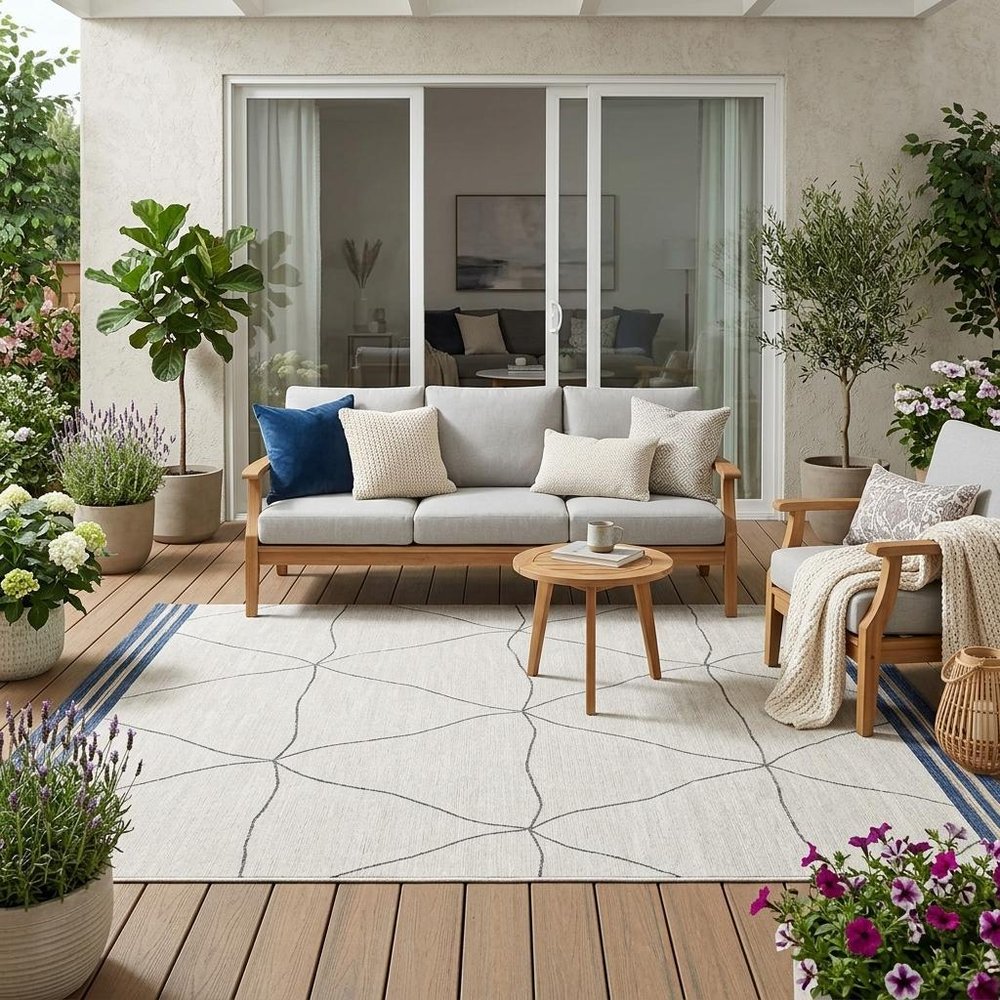 5' X 8' Navy Blue And Blue Geometric Washable Indoor Outdoor Area Rug HomeRoots