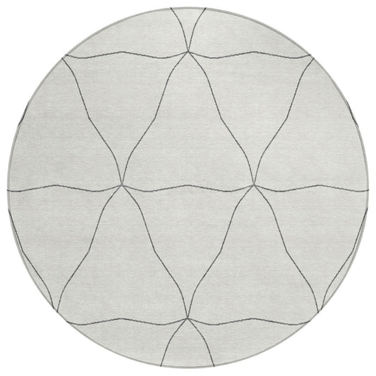 8' Navy Blue And Blue Round Geometric Washable Indoor Outdoor Area Rug