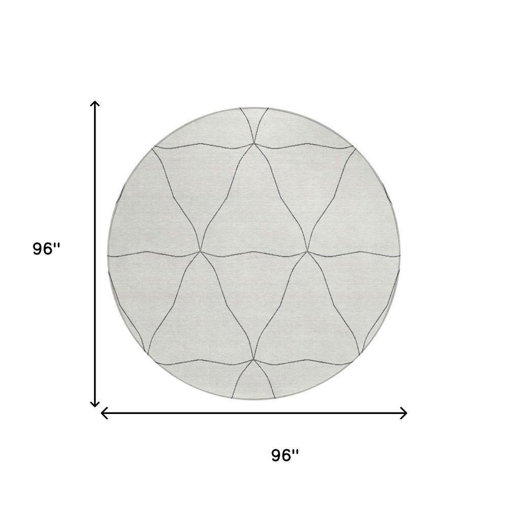 8' Navy Blue And Blue Round Geometric Washable Indoor Outdoor Area Rug — view 4