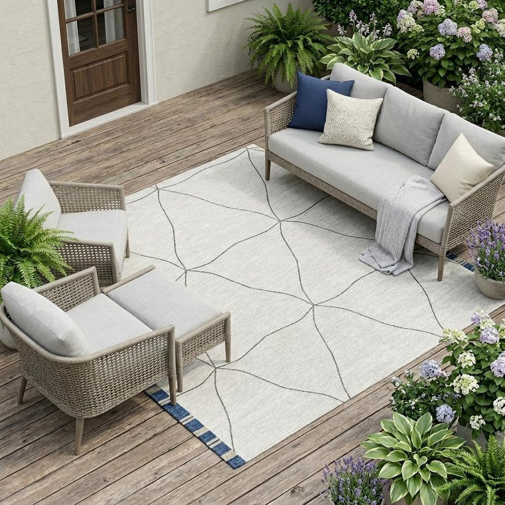 8' X 10' Navy Blue And Blue Geometric Washable Indoor Outdoor Area Rug — view 5