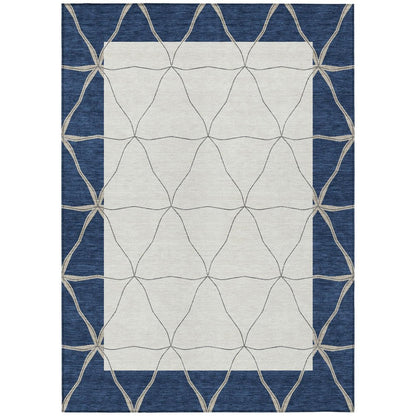 8' X 10' Navy Blue And Blue Geometric Washable Indoor Outdoor Area Rug HomeRoots