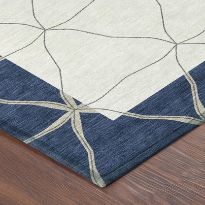 9' X 12' Navy Blue And Blue Geometric Washable Indoor Outdoor Area Rug HomeRoots
