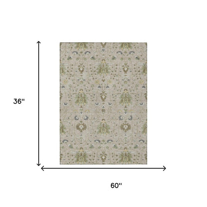 3' X 5' Beige And Brown Oriental Washable Indoor Outdoor Area Rug HomeRoots