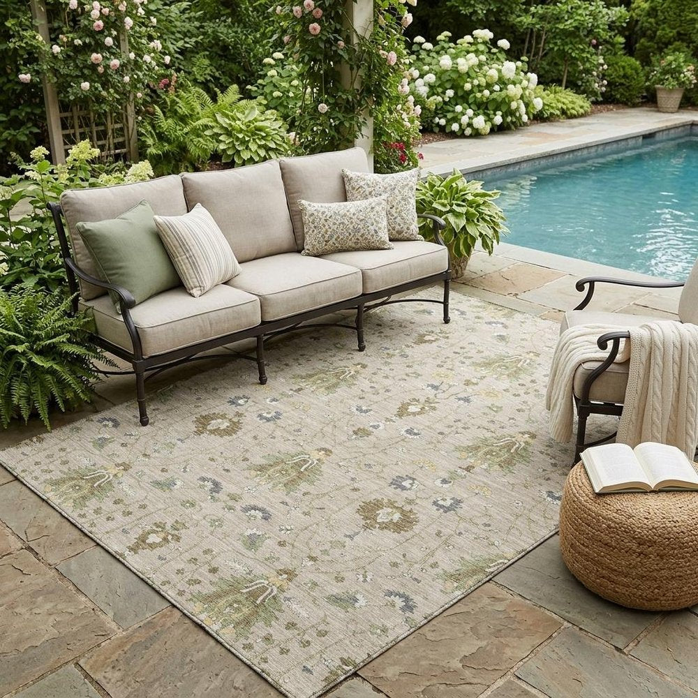 5' X 8' Beige And Brown Oriental Washable Indoor Outdoor Area Rug — view 5