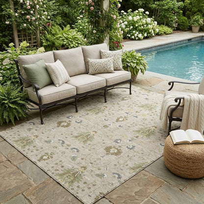 5' X 8' Beige And Brown Oriental Washable Indoor Outdoor Area Rug HomeRoots