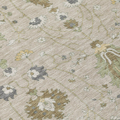 5' X 8' Beige And Brown Oriental Washable Indoor Outdoor Area Rug HomeRoots