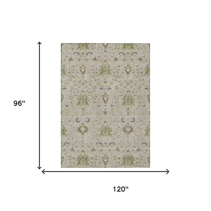 8' X 10' Beige And Brown Oriental Washable Indoor Outdoor Area Rug HomeRoots