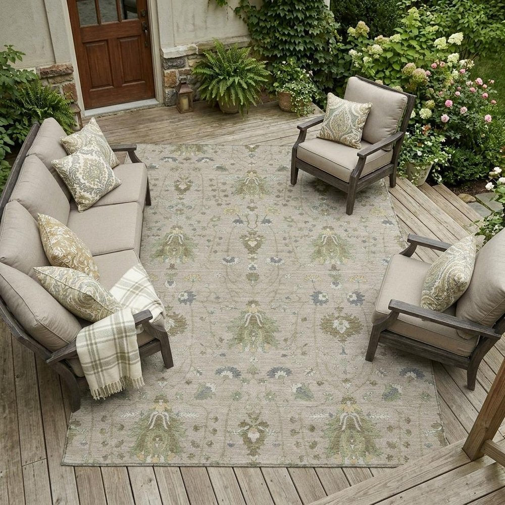 8' X 10' Beige And Brown Oriental Washable Indoor Outdoor Area Rug — view 5