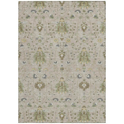 8' X 10' Beige And Brown Oriental Washable Indoor Outdoor Area Rug