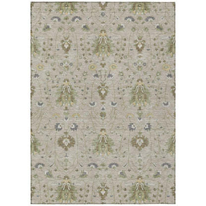 8' X 10' Beige And Brown Oriental Washable Indoor Outdoor Area Rug HomeRoots