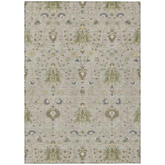 8' X 10' Beige And Brown Oriental Washable Indoor Outdoor Area Rug
