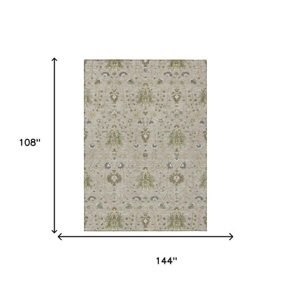 9' X 12' Beige And Brown Oriental Washable Indoor Outdoor Area Rug HomeRoots