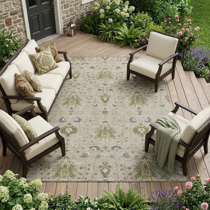 9' X 12' Beige And Brown Oriental Washable Indoor Outdoor Area Rug HomeRoots