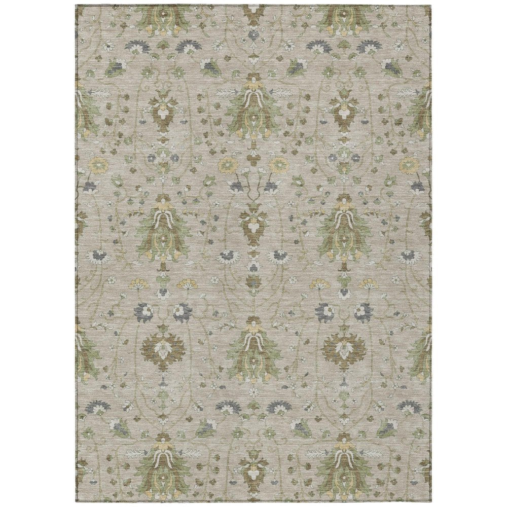 9' X 12' Beige And Brown Oriental Washable Indoor Outdoor Area Rug HomeRoots
