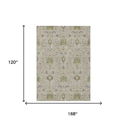 10' X 14' Beige And Brown Oriental Washable Indoor Outdoor Area Rug HomeRoots