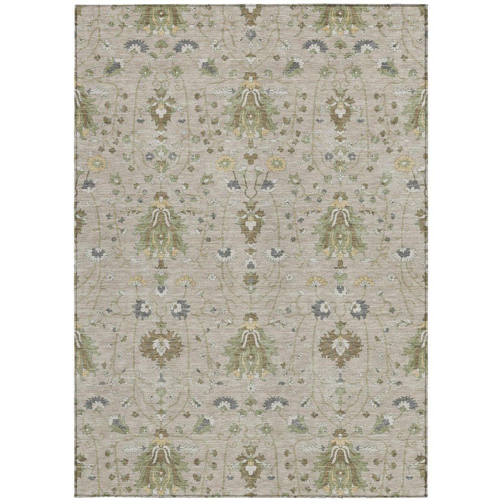 10' X 14' Beige And Brown Oriental Washable Indoor Outdoor Area Rug — view 7