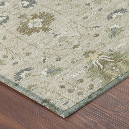 10' X 14' Beige And Brown Oriental Washable Indoor Outdoor Area Rug