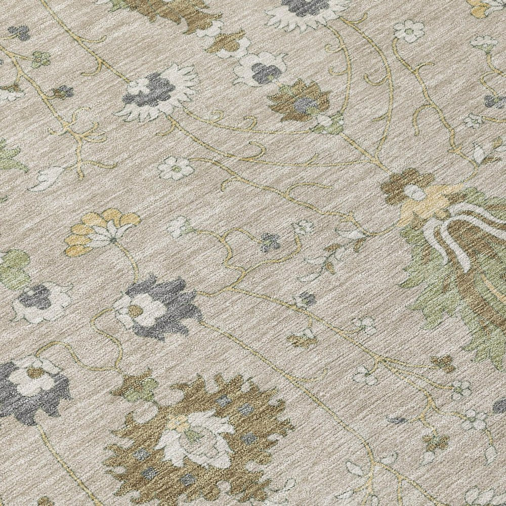 10' X 14' Beige And Brown Oriental Washable Indoor Outdoor Area Rug