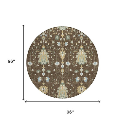 8' Chocolate And Brown Round Oriental Washable Indoor Outdoor Area Rug HomeRoots