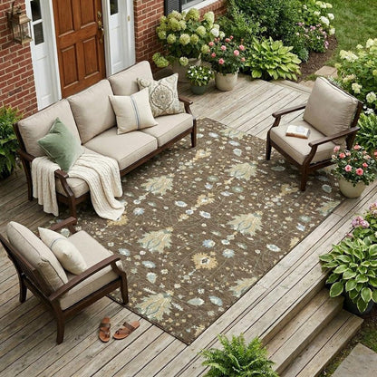 8' X 10' Chocolate And Brown Oriental Washable Indoor Outdoor Area Rug HomeRoots