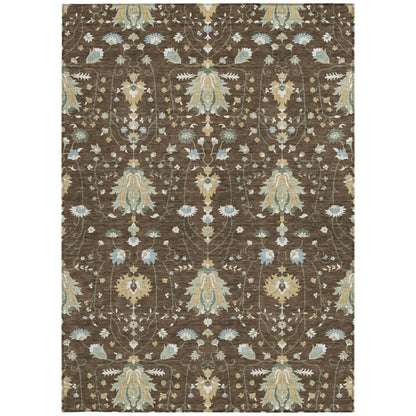 8' X 10' Chocolate And Brown Oriental Washable Indoor Outdoor Area Rug
