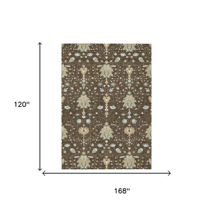 10' X 14' Chocolate And Brown Oriental Washable Indoor Outdoor Area Rug
