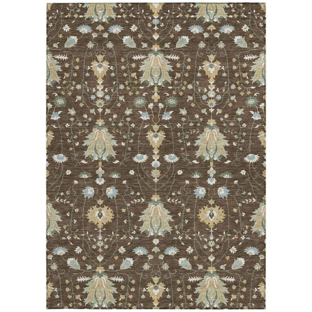10' X 14' Chocolate And Brown Oriental Washable Indoor Outdoor Area Rug — view 7
