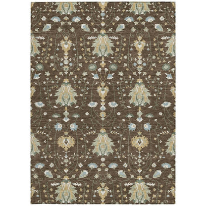 10' X 14' Chocolate And Brown Oriental Washable Indoor Outdoor Area Rug