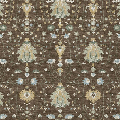 10' X 14' Chocolate And Brown Oriental Washable Indoor Outdoor Area Rug
