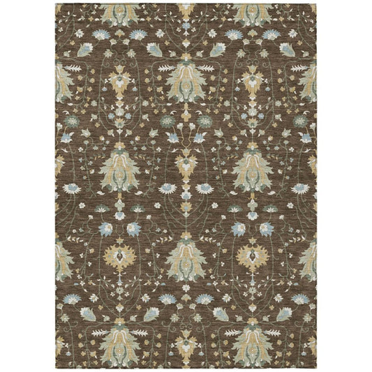 10' X 14' Chocolate And Brown Oriental Washable Indoor Outdoor Area Rug