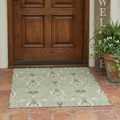 3' X 5' Green And Beige Oriental Washable Indoor Outdoor Area Rug HomeRoots