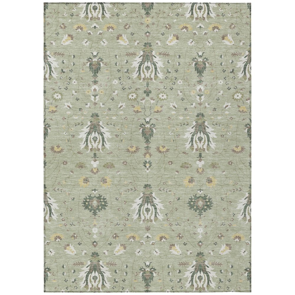3' X 5' Green And Beige Oriental Washable Indoor Outdoor Area Rug HomeRoots