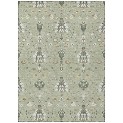 3' X 5' Green And Beige Oriental Washable Indoor Outdoor Area Rug HomeRoots