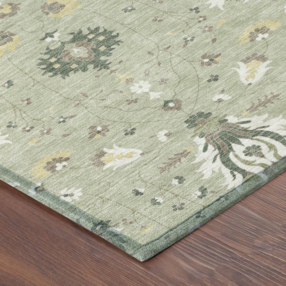 3' X 5' Green And Beige Oriental Washable Indoor Outdoor Area Rug — view 2