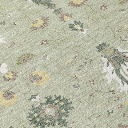 3' X 5' Green And Beige Oriental Washable Indoor Outdoor Area Rug HomeRoots
