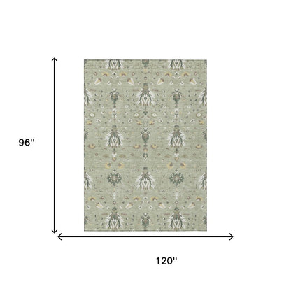 8' X 10' Green And Beige Oriental Washable Indoor Outdoor Area Rug HomeRoots