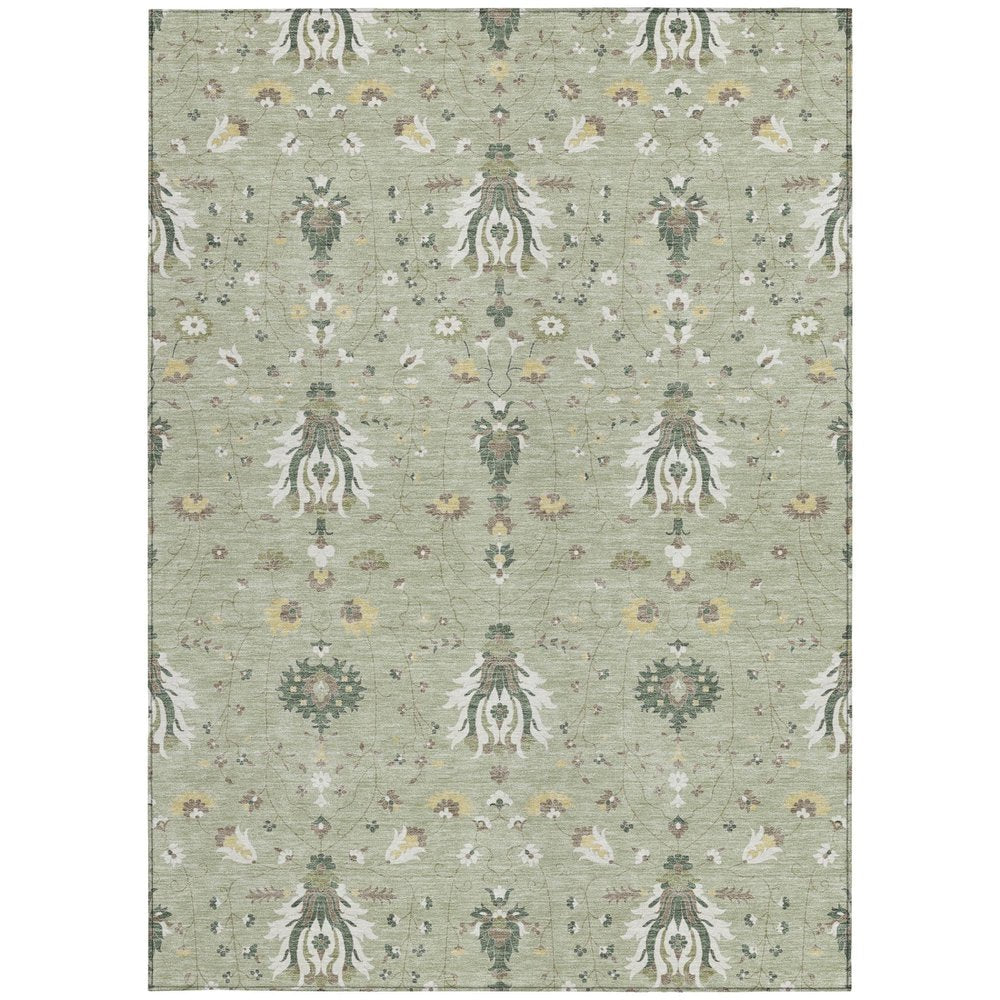 10' X 14' Green And Beige Oriental Washable Indoor Outdoor Area Rug — view 7
