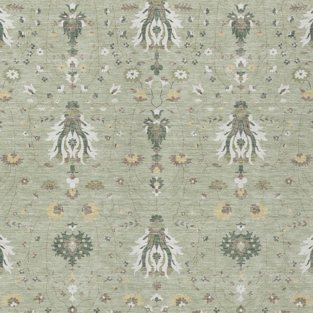 10' X 14' Green And Beige Oriental Washable Indoor Outdoor Area Rug