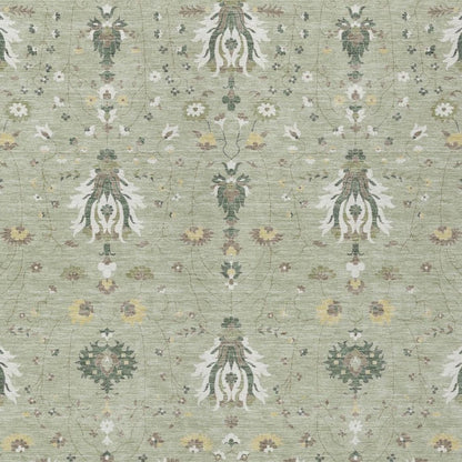10' X 14' Green And Beige Oriental Washable Indoor Outdoor Area Rug