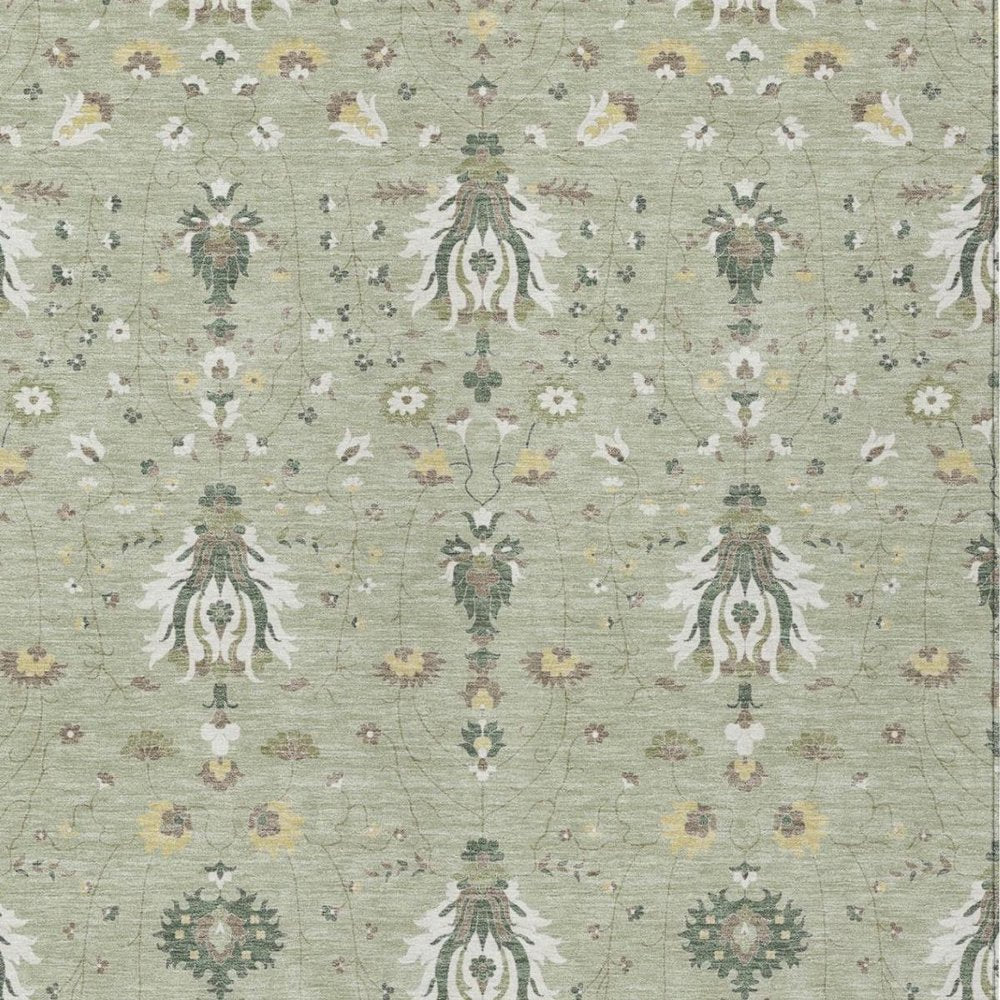 10' X 14' Green And Beige Oriental Washable Indoor Outdoor Area Rug