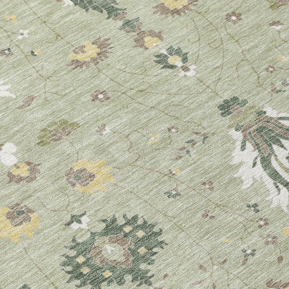 10' X 14' Green And Beige Oriental Washable Indoor Outdoor Area Rug