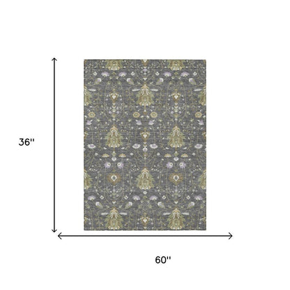 3' X 5' Gray And Graphite Oriental Washable Indoor Outdoor Area Rug HomeRoots